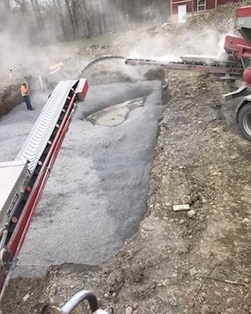 VitaleConcrete's tweet photo. Some slinger action shots from our work earlier this week. Whether it be just filling in a hole evenly, placing stone in a basement, or spreading stone for a driveway; a stone slinger is sure to save time and labor #stoneslinger #vitalerobinsoncompanies https://t.co/svW4MwvaSF