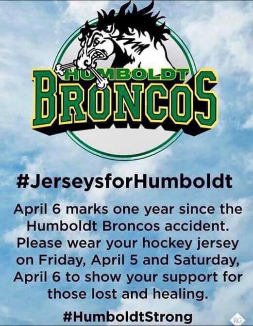 langleyminor's tweet photo. Show your support for those lost and those who are healing. We encourage you to wear your jersey on Friday April 5th and Saturday April 6th. #jerseysforhumboldt #humboldtstrong💚💛 https://t.co/qnDyossuUZ