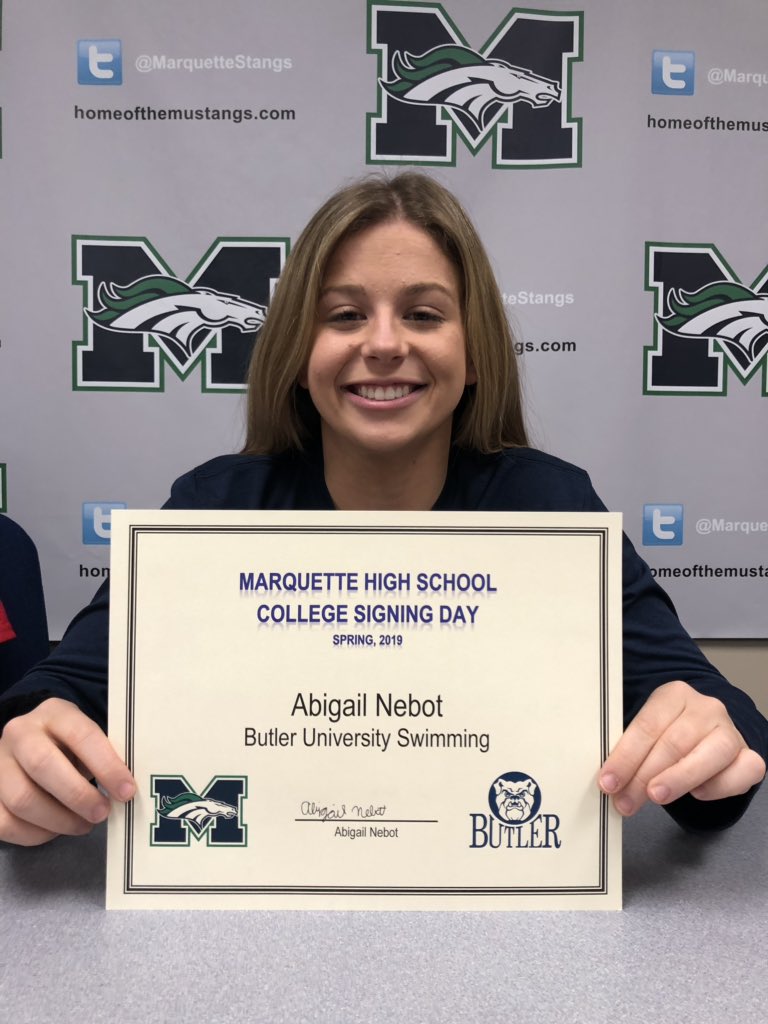 Marquette Mustangs (@marquettestangs) on Twitter photo Congrats to <a href="/MarqSwimDive/">MHS Swim and Dive</a>’s Abigail Nebot on committing to swim for <a href="/ButlerSwimming/">Butler Swimming</a>! #mustangtobulldog Congrats to <a href="/MarqSwimDive/">MHS Swim and Dive</a>’s Abigail Nebot on committing to swim for <a href="/ButlerSwimming/">Butler Swimming</a>! #mustangtobulldog