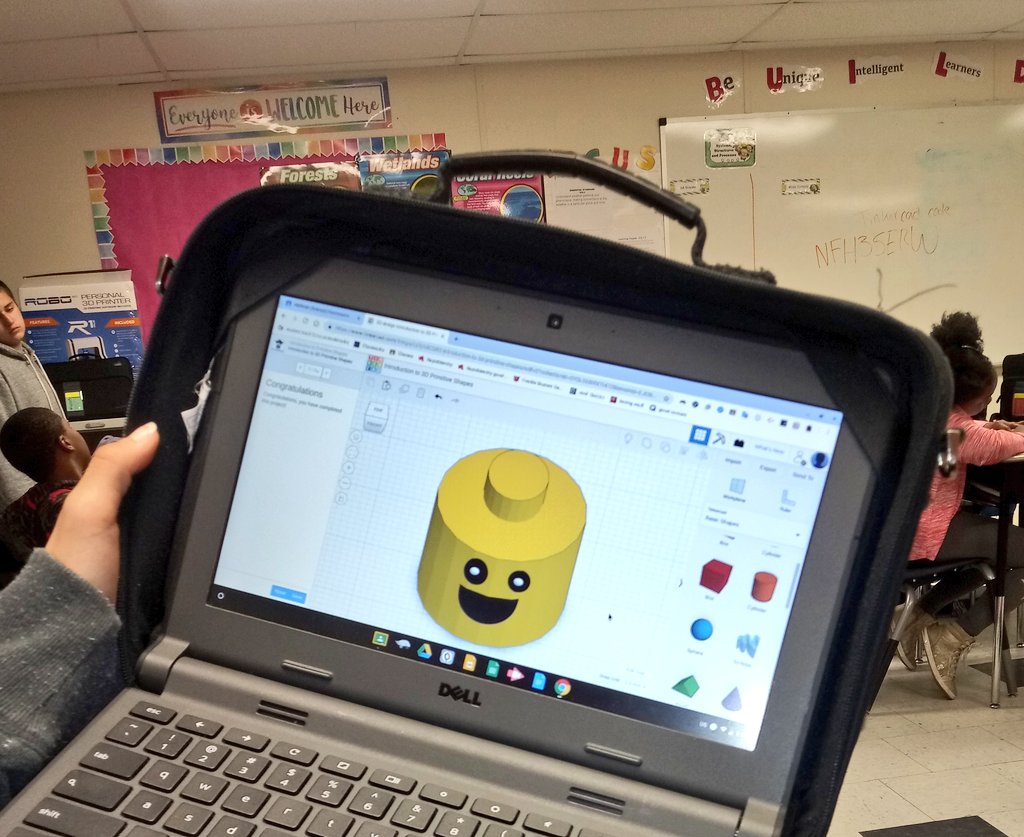 mcbride_edutech's tweet photo. Gearing up for our 3D printing projects! Ss are learning about primitive shapes. Enjoying @tinkercad tutorials thanks to the many donors for our #ROBO3D printer. @DonorsChoose @ncstem STEM focused for #STEMedu month in North Carolina @ncdpiDTL @ncpublicschools #NCDLN #centerstage https://t.co/eHpvOwL69E