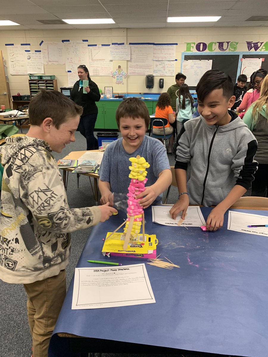 APKennedyUPHS's tweet photo. Love when @kmabe07 gets comes in to do fun hands on lessons with my 5th graders! Peep Engineering #CamScotsProud #STEM #5thGradeRocks🐥 https://t.co/NGSNoAgtDY