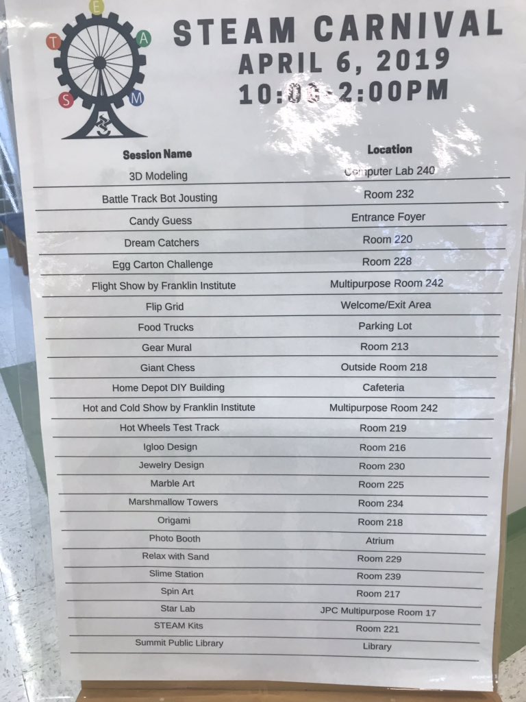 talent4summit's tweet photo. Sooooooo much to do at the STEAM Carnival tomorrow!!!! Yay!!!! https://t.co/Mwk42sbu2b