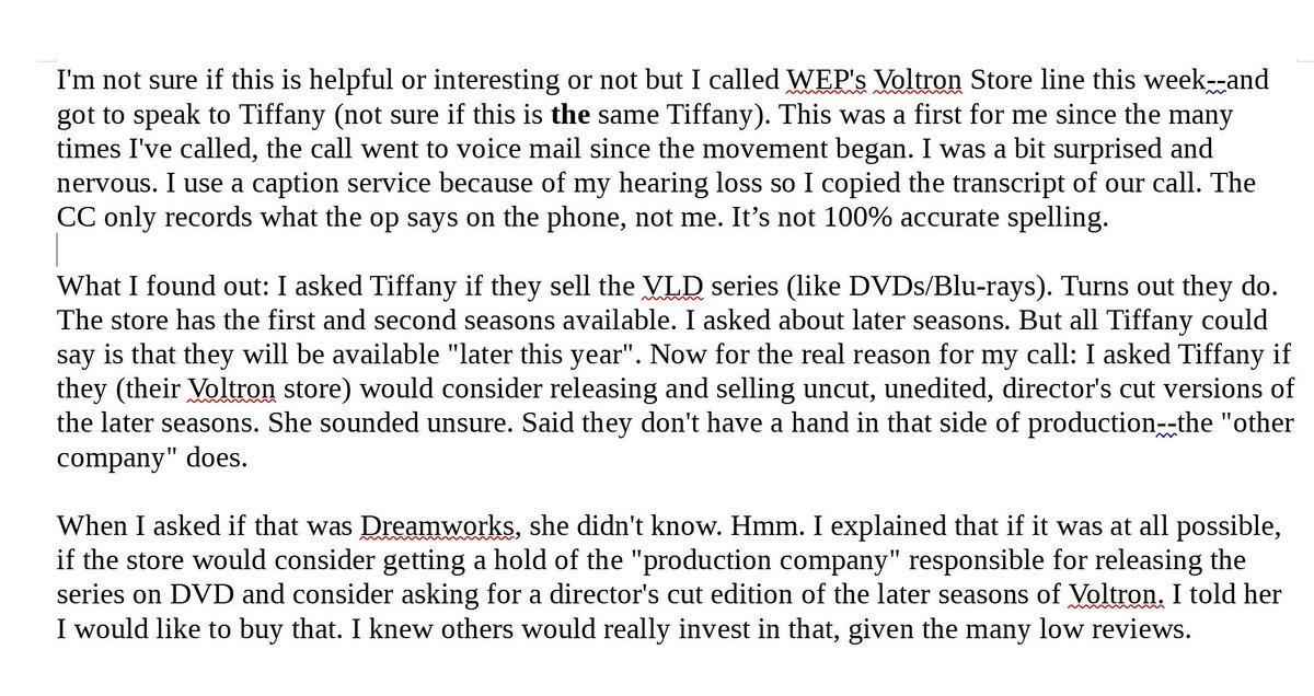 AdvocateElf's tweet photo. So this happened this week: I called WEP/Voltron Store and got a hold of Tiffany for the first time. I asked a simple question about VLD. Not sure how helpful this is to others, but sharing anyhow. Make your voice heard; persevere. #FREEVLDS8
#recalls8 https://t.co/Yqel4A4QgF