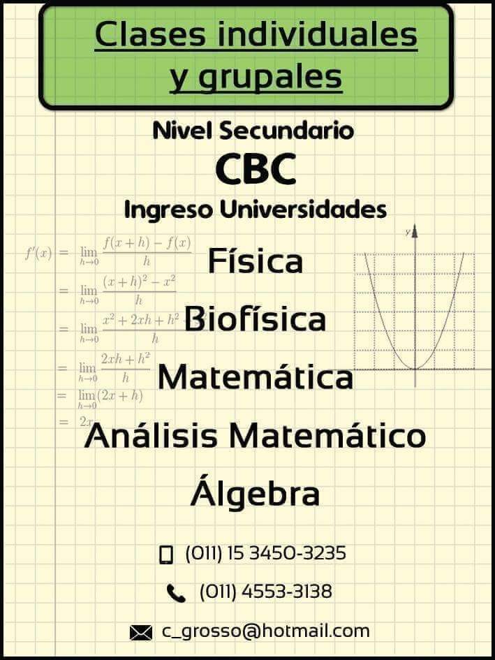 ClasesFisicaMat's tweet photo. Clases de Fisica Biofisica Algebra Analisis Matematico 1 y 2
Cbc Fce Uba XXI UADE ITBA UTN UCA IUPFA
Consultar por whats al 1534503235
Barrio de Belgrano
#ubaxxi #AnalisisBianco #UTDT #ClasesParticulares #CbcUba #Fiuba #MatematicaCbc #biofisica
#Enet28 #ProfesorParticular https://t.co/ICCoZYrwlk