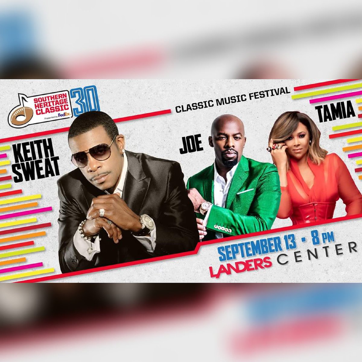 ClassicMemphis's tweet photo. Tickets for the Classic Music Festival featuring Keith Sweat, Joe and Tamia are ON SALE NOW at Ticketmaster and the Landers Center Box Office. Use this link to purchase online, https://t.co/yOKkzTE1As. #SHC #Classic30 https://t.co/t5T6Cnr6ui