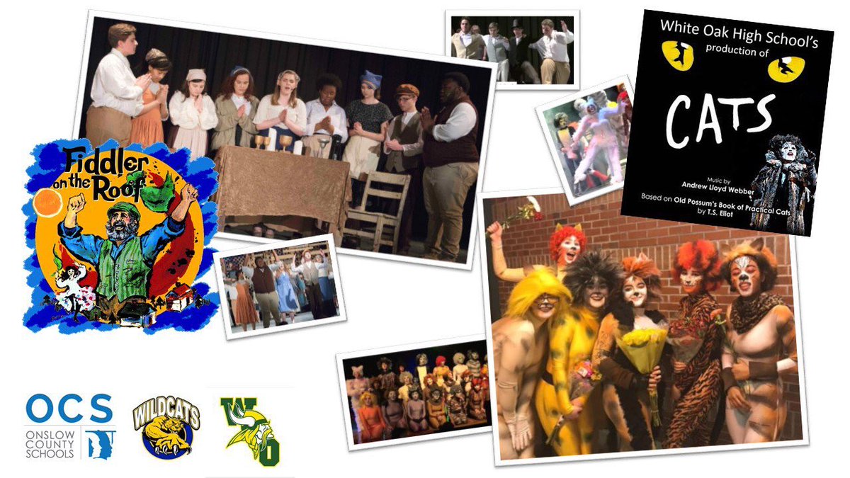 DrBDCollins's tweet photo. For the 1st weekend of musicals @OnslowSchools, I couldn’t be prouder of the talented students &amp; staff @WhiteOakVikings &amp; @RHS_Wildcats. Two great productions to see this weekend, Cats at WOHS &amp; Fiddler on the Roof at RHS.  #ProudSupt #ArtsEducationMatters https://t.co/lCMgnbjs1a