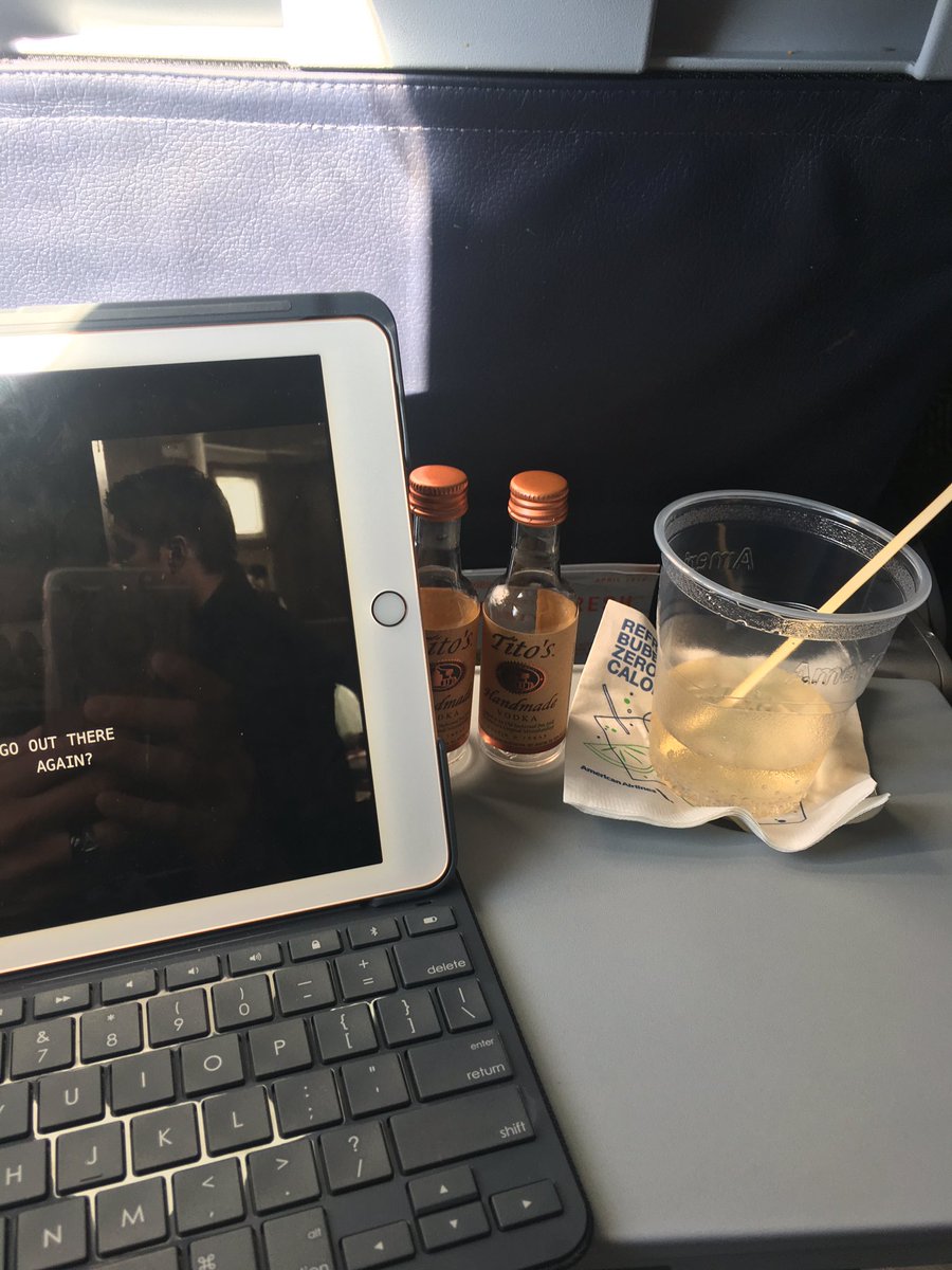 AmPrezz's tweet photo. In-flight ritual. @TitosVodka @cw_spn  #DCBound https://t.co/idThajYLu6