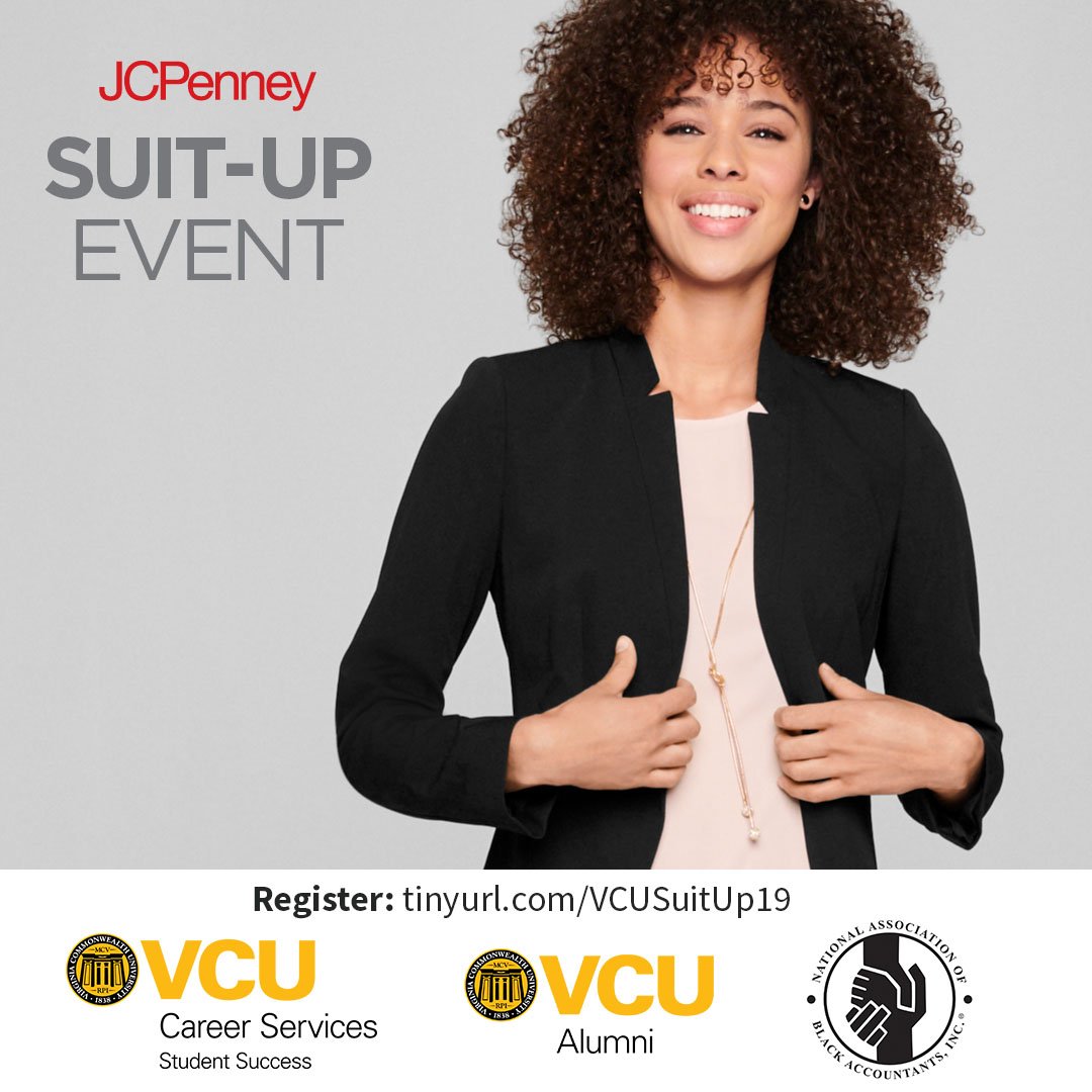 VCUCareers's tweet photo. Need professional wear? Come to our JCPenny SuitUp THIS SUNDAY, April 7th! Details: https://t.co/gTH1i69U7i #VCUSuitUp #AllAtJCP https://t.co/W8Z5wxJo95