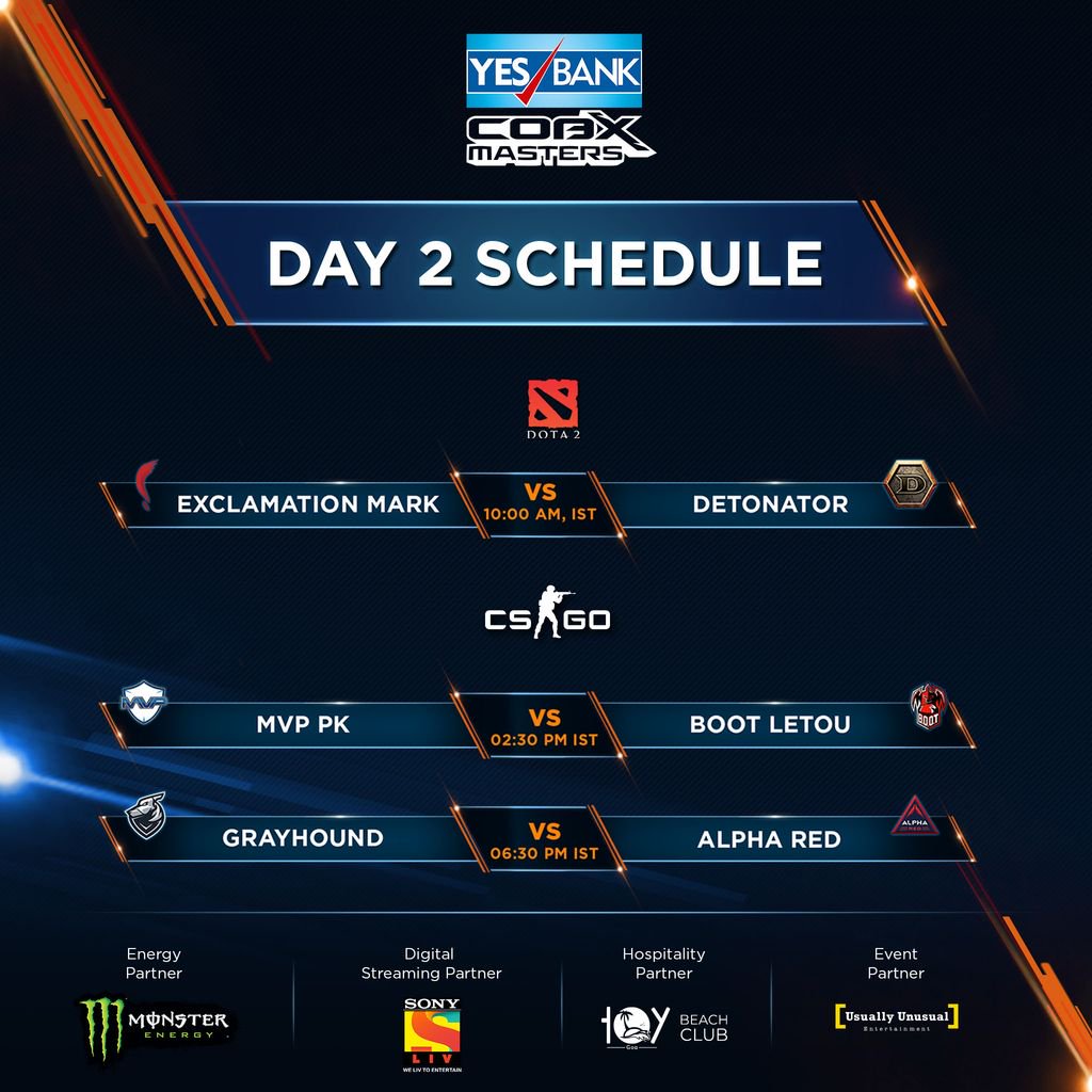 CobxGaming's tweet photo. Day 2 Schedule for Cobx Masters.

#YesBankCobxMasters #SonyLIV #MonsterEnergyIndia https://t.co/lBK8sdD4cv