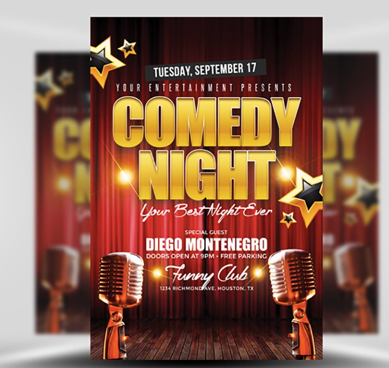 FlyerHeroes's tweet photo. You want everyone to be rolling on the floor laughing, but first - you have to get the word out about your Comedy Night. This flyer will have people pouring in! https://t.co/7WFZOYtXjA #flyertemplate https://t.co/K5bELctMj9