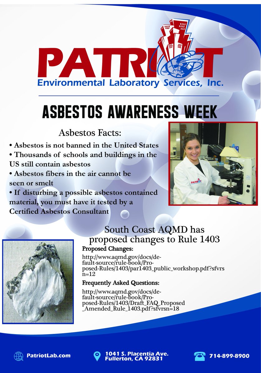 PatriotLab's tweet image. Asbestos Awareness Week 2019! #PatriotLabs
