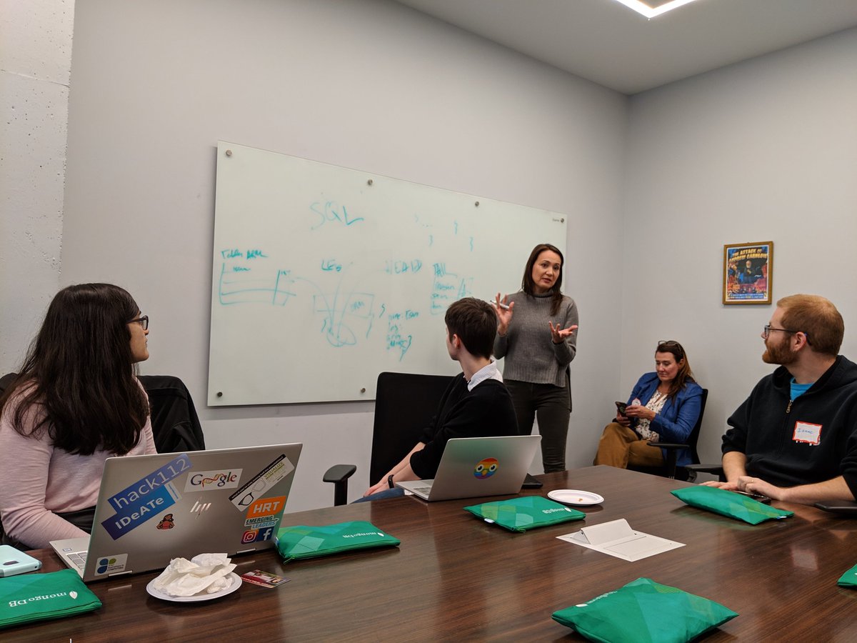 Lauren_Schaefer's tweet photo. .@YouOldMaid is kicking off the #WGFcodeswitch with a workshop about how to get up and running quickly with #MongoDB. Looking forward to seeing what the teams build to help single moms in poverty! #socialgood https://t.co/FhieHbAO8E