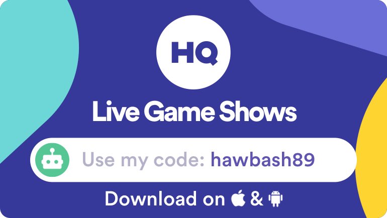 hawbash1989's tweet image. Play live game shows and win cash prizes with me on @hqtrivia. Use my code 'hawbash89' to sign up! get.hqtrivia.com