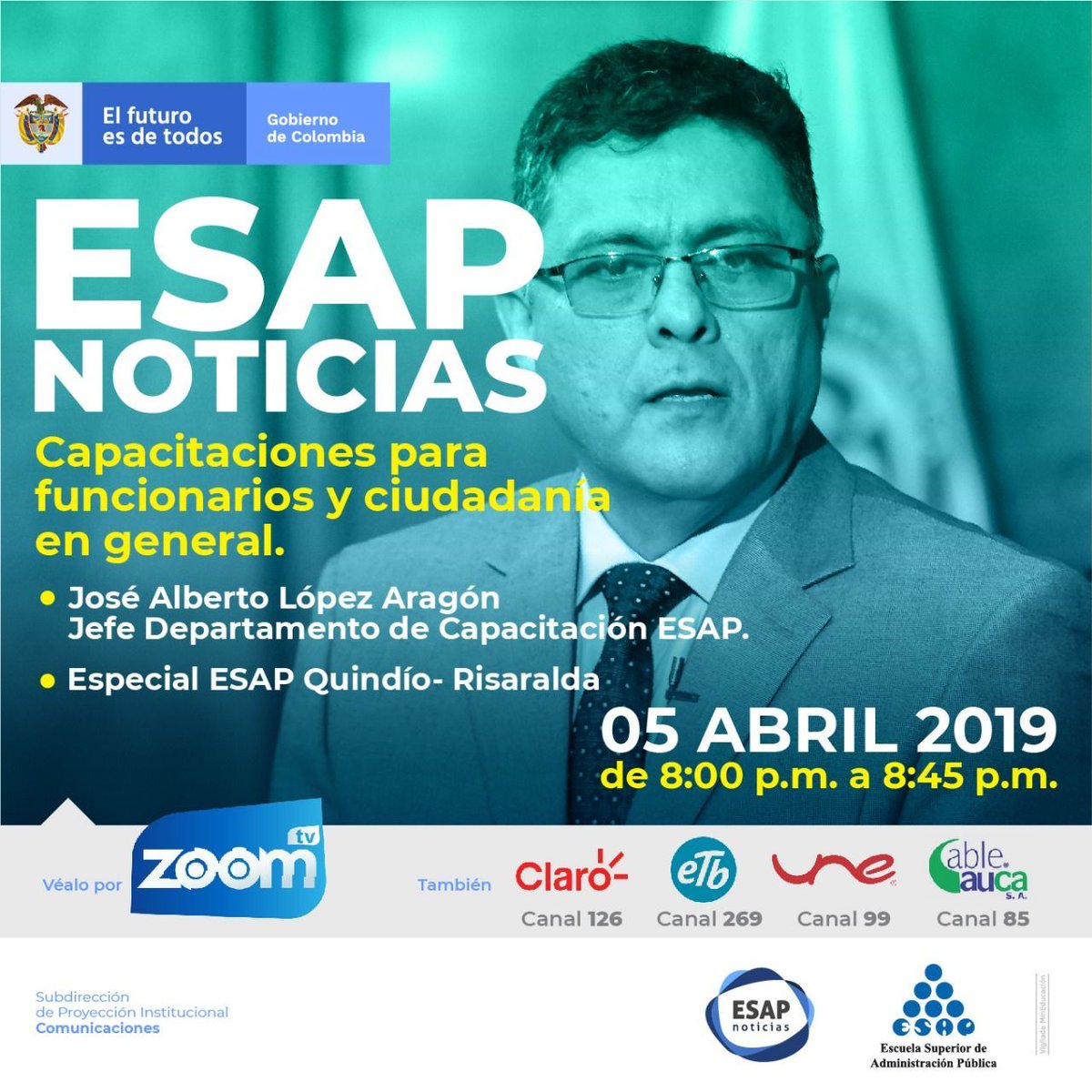 ESAPOficial's tweet photo. #EsapNoticias hoy desde la ESAP Quindío - Risaralda, en diálogo público el jefe de capacitación de la ESAP José Alberto López Aragón. - 8:00 pm. véanos en nuestra página web https://t.co/pilVuLGiwr y Facebook como ESAP Oficial. @rcnradio @ELTIEMPO @sintrapublica https://t.co/V0JqNVYsrK
