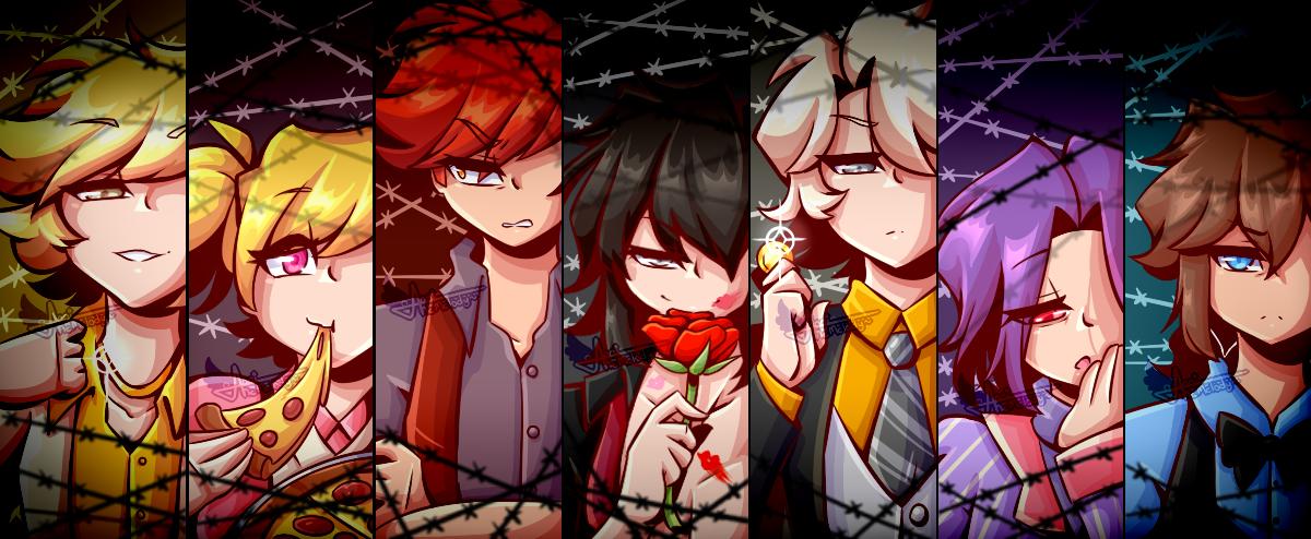 Anni_McMelody0's tweet photo. TERMINADO! ...Desde hace una semana xd 
En sí ya no es un redraw porque no todos son los mismos pjs que el primero, pero quería utilizar a los 7 mains porque para mí encajan más con el concepto.

Dicho esto, yo me retiro~
#FNAFHS #FHS https://t.co/gPBUrrIezH