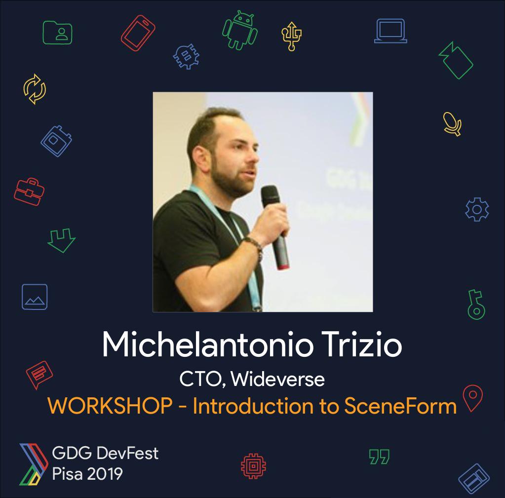 If you're into VR/AR you can't miss <a href="/mik3lantoni0/">Michelantonio Trizio</a> (<a href="/gdgbari/">GDG Bari</a>)'s workshop: "Introduction to SceneForm" #devfestpisa #AR #ARCore #SceneForm devfest.gdgpisa.it/schedule?sessi…