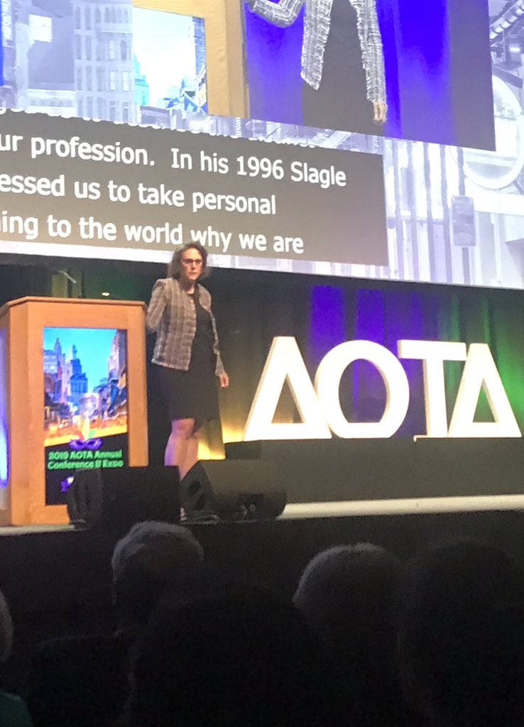 AOTAEvents's tweet photo. We must clearly describe how Occupational Therapy creates the extraordinary out of the ordinary. ~ Dr. Ellen Cohn at the #AOTA2019 Slagle Lecture. https://t.co/XUAUdwDvYM