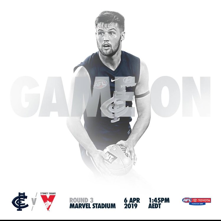 CarltonYCP's tweet photo. GAME DAY: 🔵 vs. 🦢

⏰ 1.45pm
📍 Marvel Stadium

Don’t forget we’re hosting pre-game drinks for all YCP members and their guests at Platform 28.

Let’s go Blues!

#BoundByBlue #AFLBluesSwans https://t.co/e00jGh0nkk