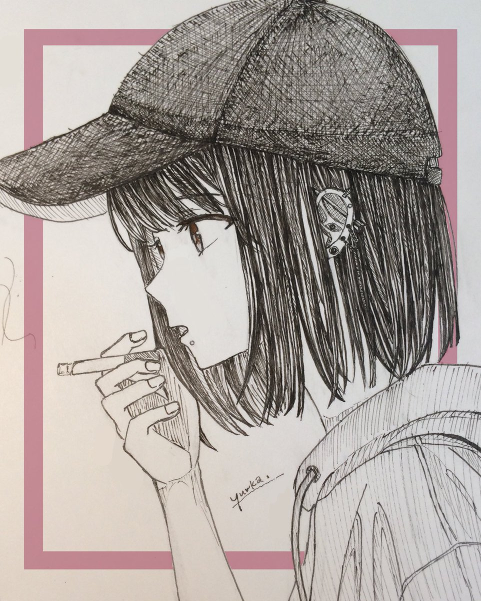 Ch U U K ᵃ 予告通り女の子投下します ペン画です ペン画 女の子のイラストだけで興味を持ってくれる方へ届け イラスト