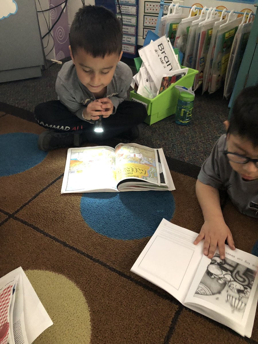 Thanks Byrd Helping Club for planning “Spring Back to School” week!  Caught these kiddos reading-Flashlight Friday! <a href="/D59Byrd/">Admiral Byrd Elementary</a> #D59learns