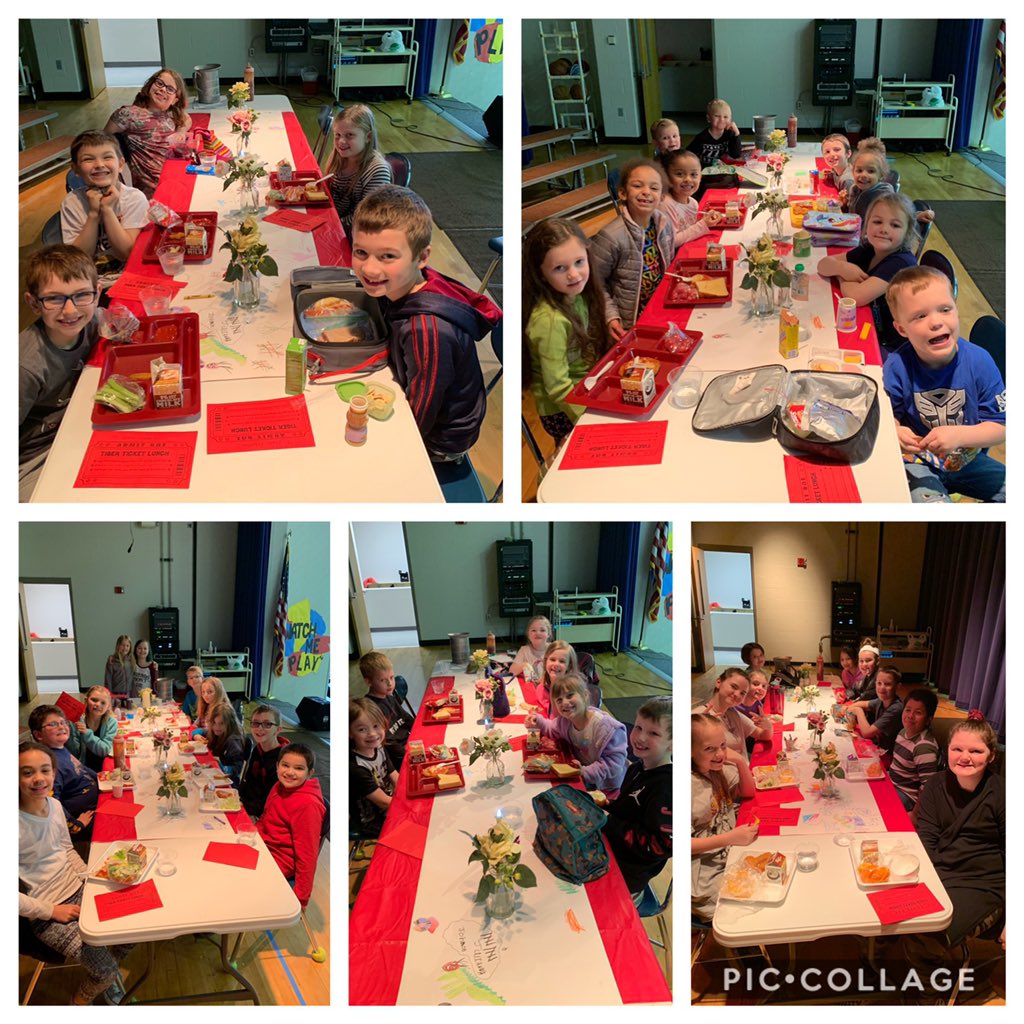 Tiger Ticket Lunch on the stage for students who had their tiger ticket chosen in the drawing on Monday! ❤️