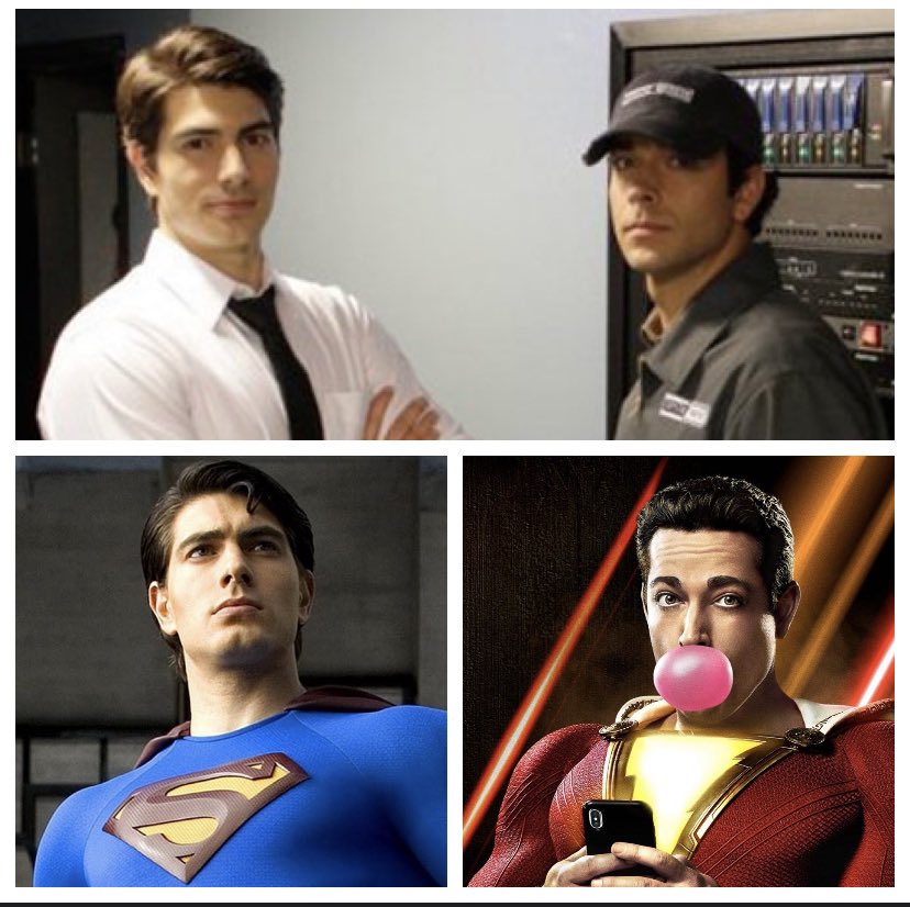 FPClothingCo's tweet photo. Shazam was a really good movie, but now I am hoping we get a Chuck reunion for the sequel. @zacharylevi @brandonjrouth 
#shazam #superman #dc #chuck https://t.co/OcNpF0tNws