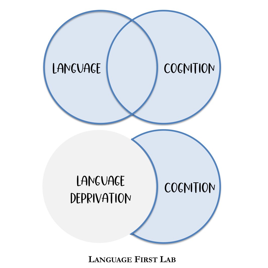 If we think about language and cognition as overlapping, we can understand why cognition is significantly impacted when language is not provided.