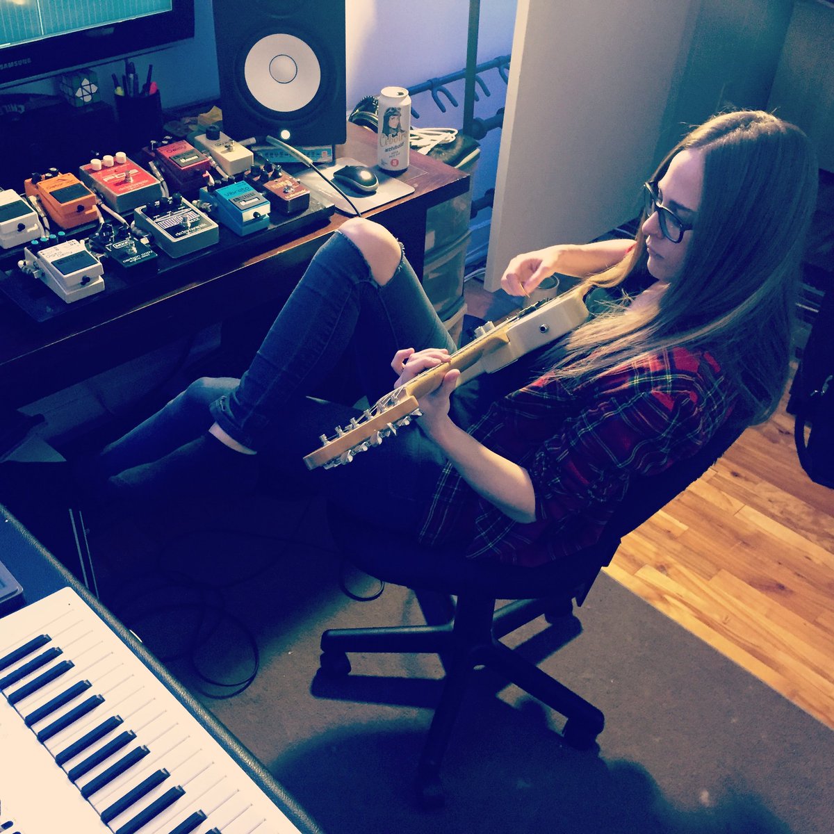 lagreffe's tweet photo. A rare pic of Mary playing the guitar. Maybe she'll play guitar on our next album. Who knows! 😉 https://t.co/IssPKhGIQK
