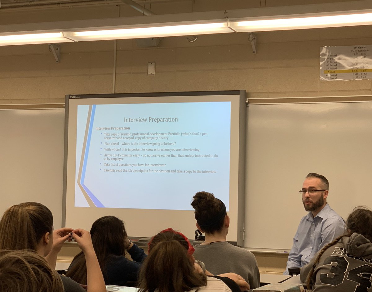 MrsMadura's tweet photo. It was great having Mr. Bunn, Career Services Manager @learnatbryan, come in today to run an interview skills workshop with my @cherokeesps @officialsps students. Remember, “By failing to prepare, you are preparing to fail.” - Benjamin Franklin #CMSproud #EngagingRelevantPersonal https://t.co/HvxtCVXz3P