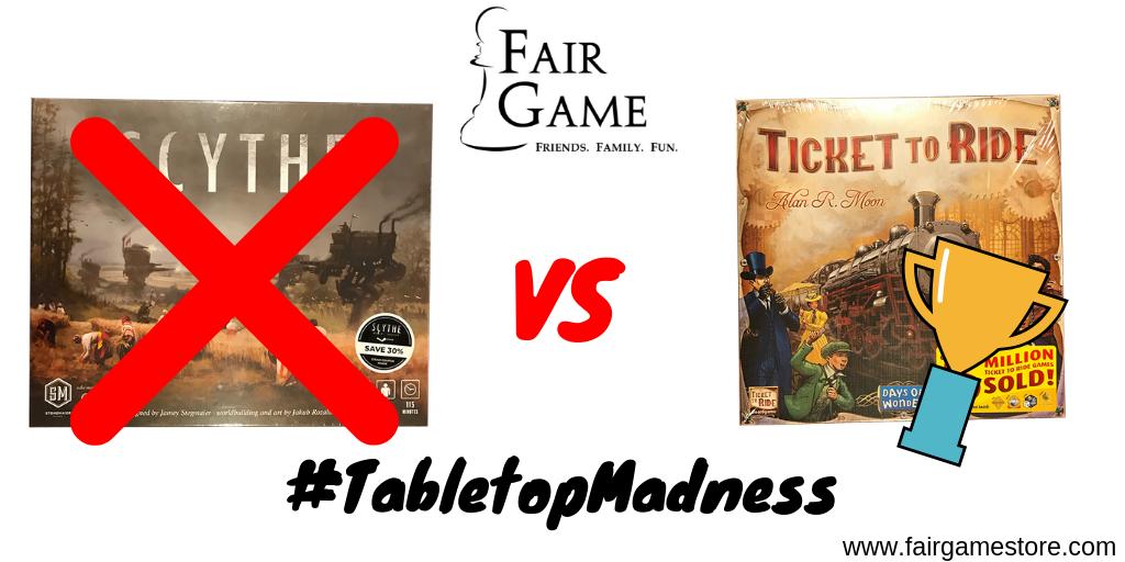 FairGameStore's tweet image. Ticket to Ride has come out on top in a very tight contest and has claimed a seat in the #TabletopMadness Championship!