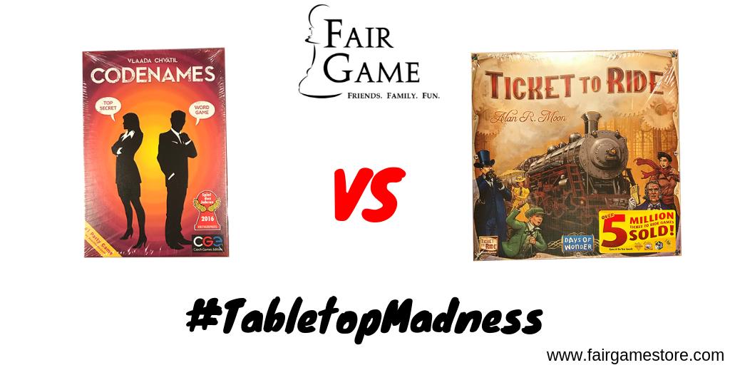 FairGameStore's tweet image. All right Fair-gamers we have arrived at the #TabletopMadness Championship. It has been an exciting event and now we get to crown a champion. Vote now for your fav between Codenames and Ticket to Ride!