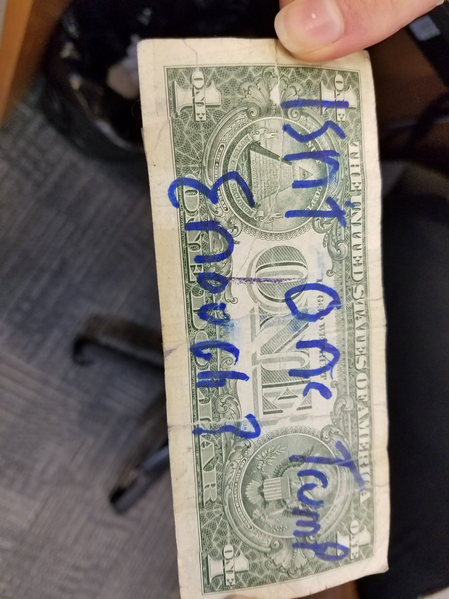 TheAngryTellers's tweet photo. Day 87. My favorite kinds of bills to mutilate are those with political messages. Do people really think mutilating bills is the best way to get a message out there? As if they won't be immediately removed from circulation by bank tellers. #TellerProblems https://t.co/isgo7i95Si https://t.co/lAi8mOHoIr