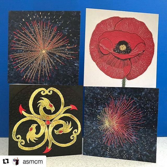 #Repost @asmcm Venue 52, Auchtermuchty
・・・
New cards ready for Open Studios. #scottishartist #artinfife #textileartist #textileart #osnf2019 #cardsofinstagram #poppy #dragons #fireworks