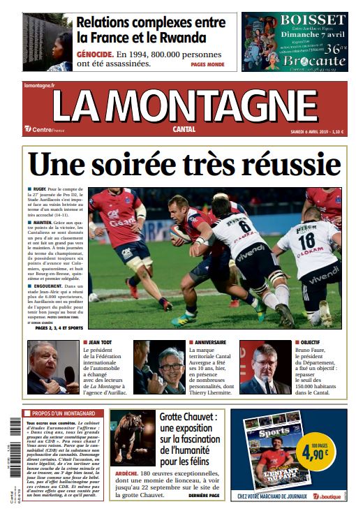 lamontagne_15's tweet photo. Bonjour. Aujourd'hui à la Une, la belle victoire du @SArugbyofficiel, qui s'impose, chez lui, face au voisin du CA Brive (14-11). La fête pour les 10 ans de @cantalauvergne ne pouvait être que belle, avec cette victoire prise en bonus des festivités ! Bonne journée. https://t.co/pseDwPTSbV