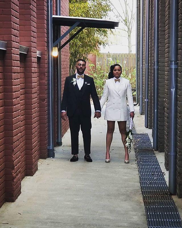 kblazia's tweet photo. Bride &amp; Groom || A historic moment that began in October 2018 when I received a text from Holly Hardrick ( @rockhsh ), the bride to be. She explained she was interested in me crafting a few pieces for her wedding. A suit for her fiancé, CJ, a 'tuxedo dre… https://t.co/CSdriiMdK0 https://t.co/Y8sZ54H7yN