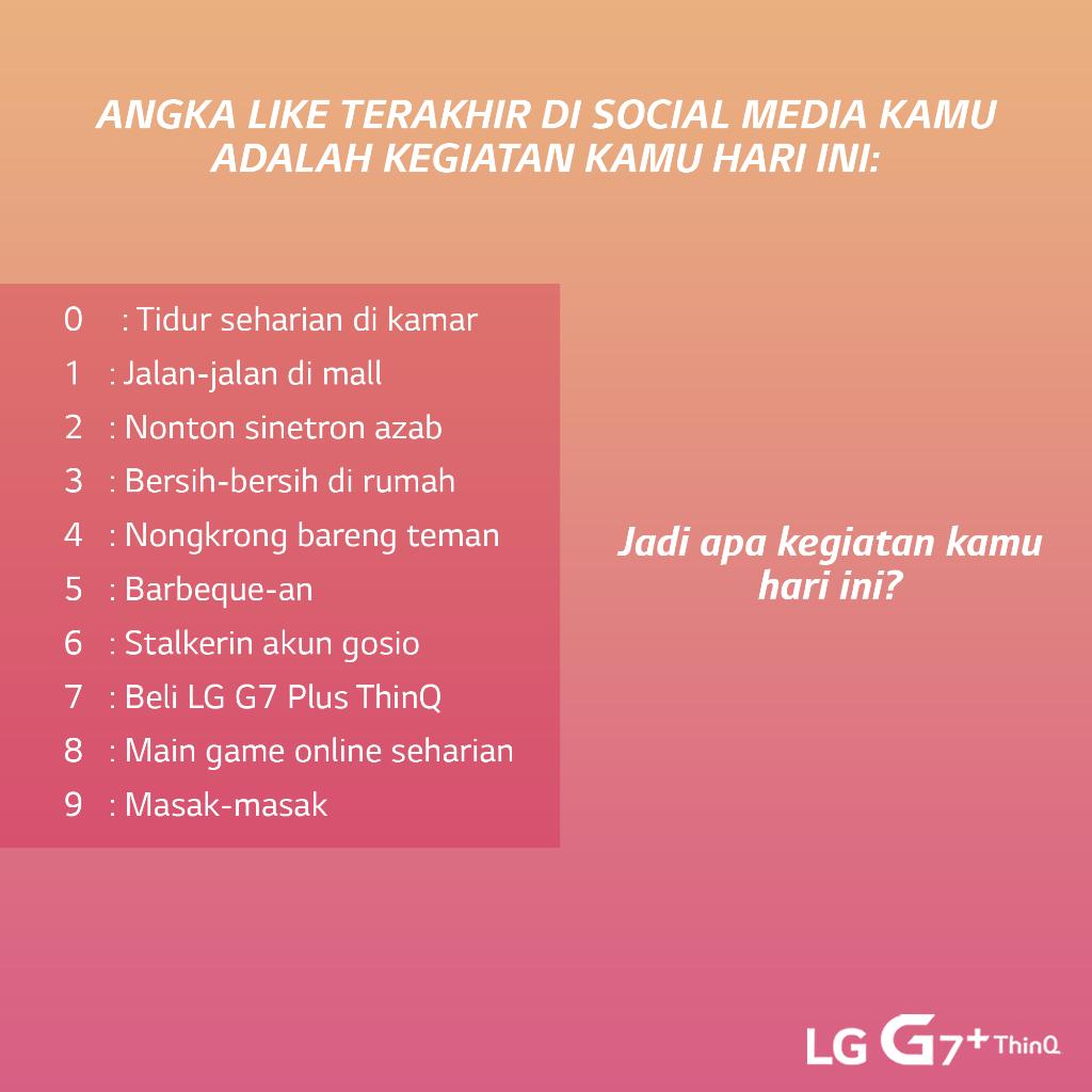 LGMobileID's tweet photo. Jadi apa kegiatan kamu hari ini?

Coba check angka terakhir like foto di social media kamu.

Happy weekend! https://t.co/nD5pH4DsKn