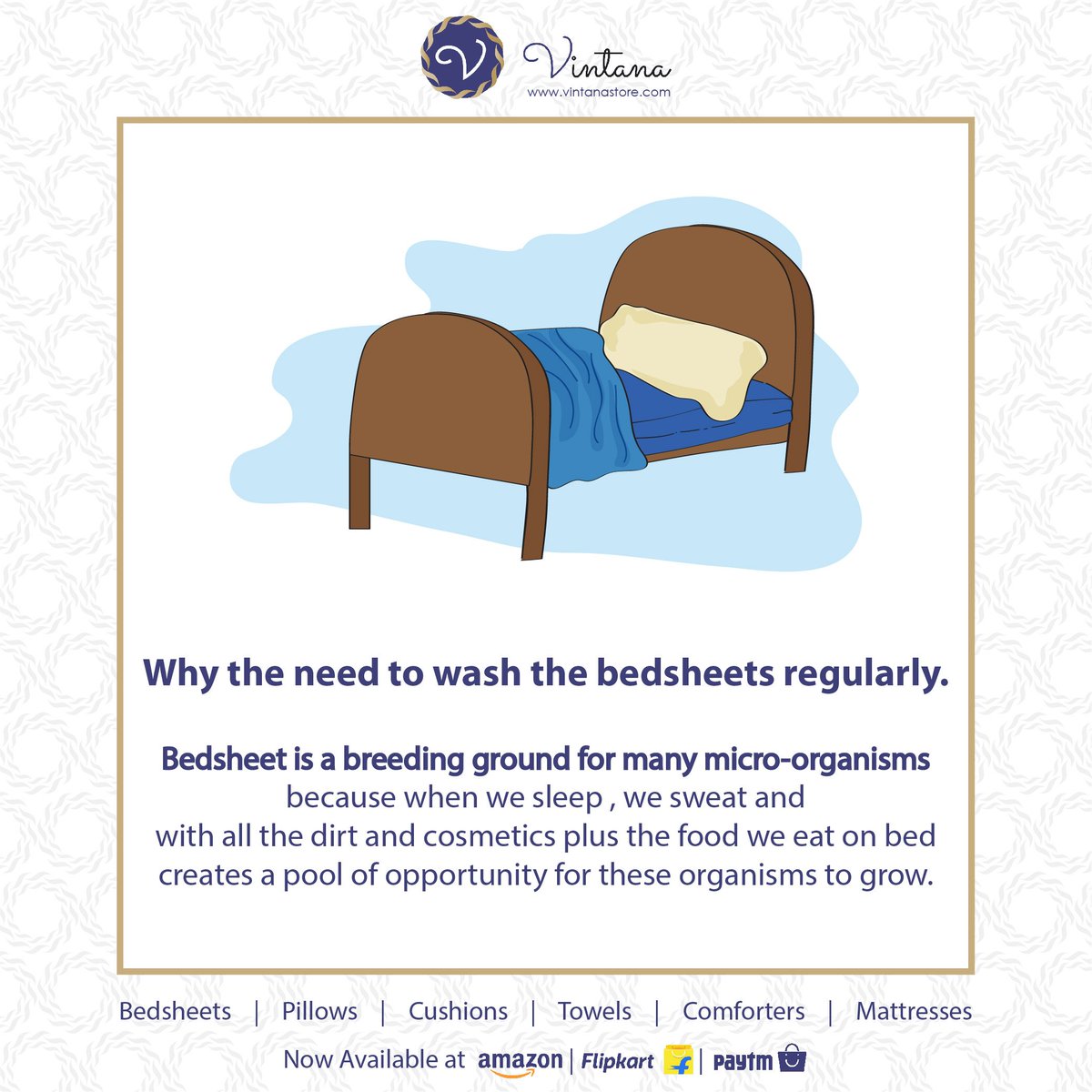 VintanaStore's tweet photo. Good quality sleep with hygiene is vital.

#Bedsheets #pillowcovers #beddingstore #fullcotton #shoponline https://t.co/VmdqmS9sLE