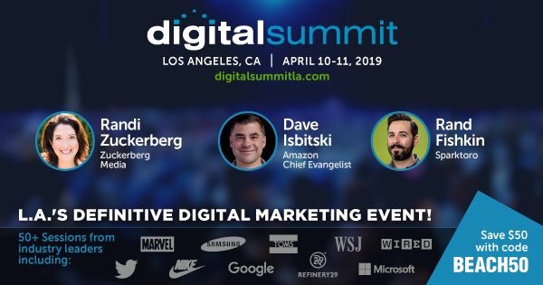 SiliconBeach_LA's tweet photo. The Premiere Digital Marketing Conference, Digital Summit LA (@DigitalSummits) Is Returning To Silicon Beach With Talks From @RandiZuckerberg, @TheDaveDev, @RandFish & More! https://t.co/IYOmcPzU19 #SiliconBeach #DigitalSummitLA #DSUM @JaimeyWB @Scott_Hedrick @EricGregg https://t.co/8NPW9Qgy3S