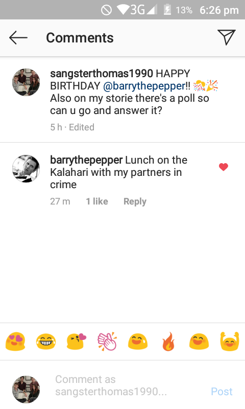 SOLANGEZAMORA8's tweet photo. Hey! I'm so bloody happy... Here are the reasons👇

@BarryPepper liked, and comment on my photo, of my instagram fan account (@sangsterthomas1990) 

I post it 'coz is his bday! https://t.co/8mMzI2hiQf