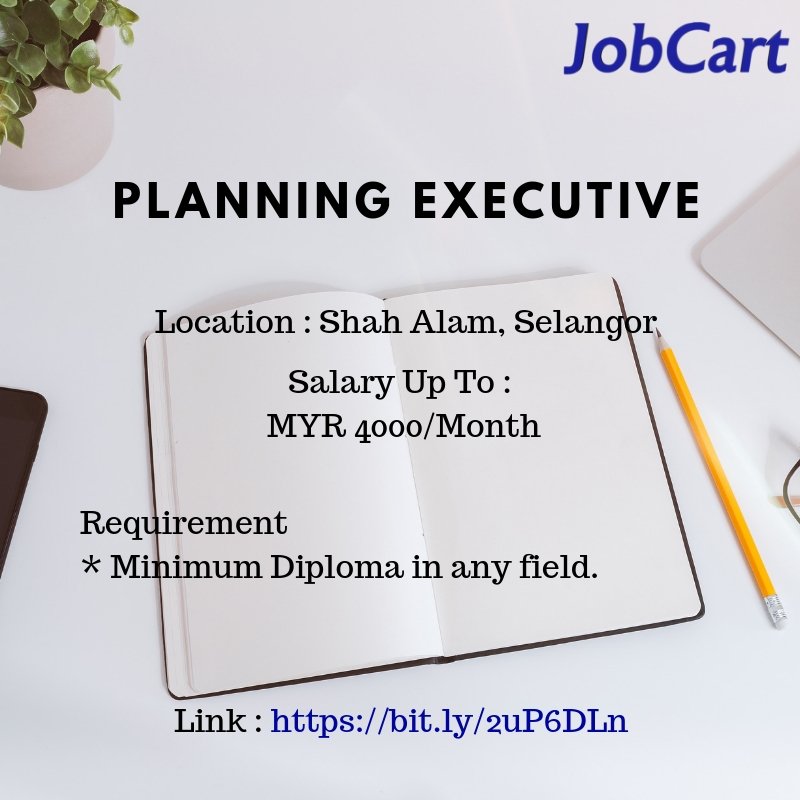 Job_Cart's tweet photo. Position : Planning Executive
Location : Shah Alam (Seksyen 11), Selangor
Qualification : Minimum Diploma in any field.
To apply and to know more click the link below:
https://t.co/s3HxdGt4eo
#jobcart #job #vacancy #executive #diploma https://t.co/tuWoqIAaTV