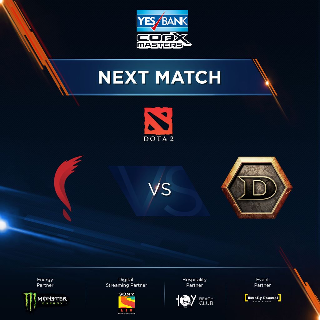 CobxGaming's tweet photo. We start off the Day 2 with the first Dota 2 Semi-Final between Exclamation Mark and Detonators. 

Going live in just a bit

#YesBankCobxMasters #SonyLIV #MonsterEnergyIndia #Dota2 https://t.co/QlaVvs6xPp