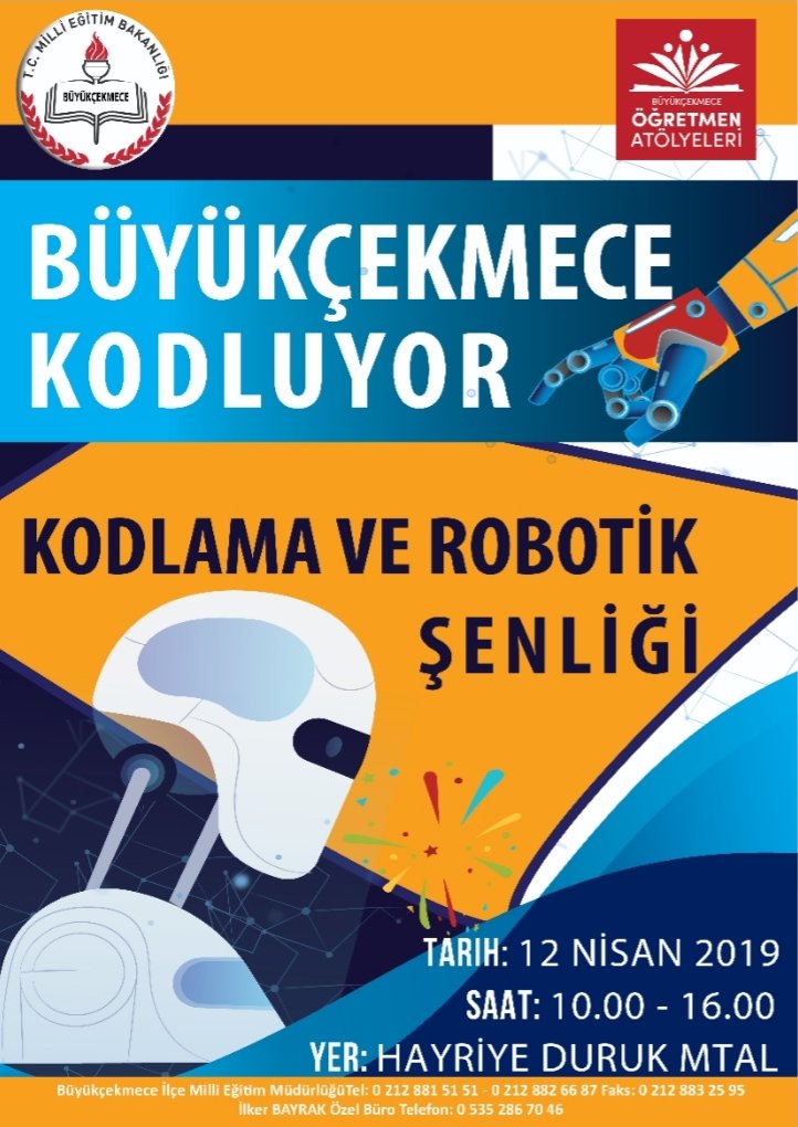 BuyukcekmeceMem's tweet photo. Büyükçekmece 2. Kodlama Şenliği
@hasan_uygun91 
@memleventyazici 
@izekier53 
@ahmetozdemirmem 
@mustafauslu64 
@tcmeb 
@ilkerhocaturkce 
@DurukMtal 
@BcekmeceAndLise 
@RecepLisesi 
@CakmakliCumhur1 
@HalimeBulduk https://t.co/c0sxqkxWlO