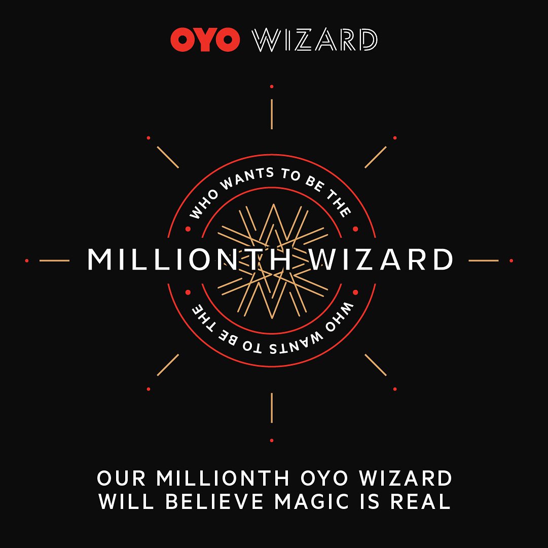 oyorooms's tweet photo. We have a million #OYO Wizards. Well, almost. We’re looking for the 1,000,000th and it could be you. Get #OYOWizard now, and if you are the chosen one, great prizes could be yours. https://t.co/cbviZNiezj
#OYOTravels #magic #wanderlust #rewards #prizes #TheMillionthWizard https://t.co/pP3HYVN0Yw