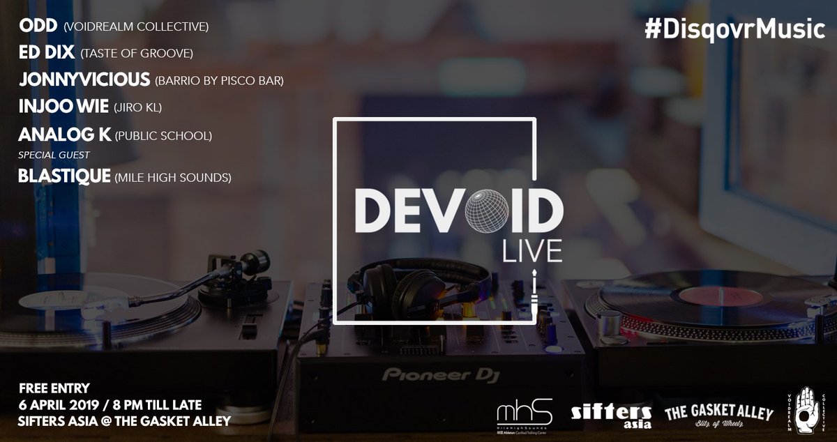 Join us for Devoid LIVE's debut tonight at <a href="/SiftersA/">a</a>. Expect a versatile amalgamation of tunes, from colourful disco and upbeat house to the darker ends of techno throughout the night.

You can also watch the #livestream happening from 8pm (GMT+8) through fb.com/milehighsounds