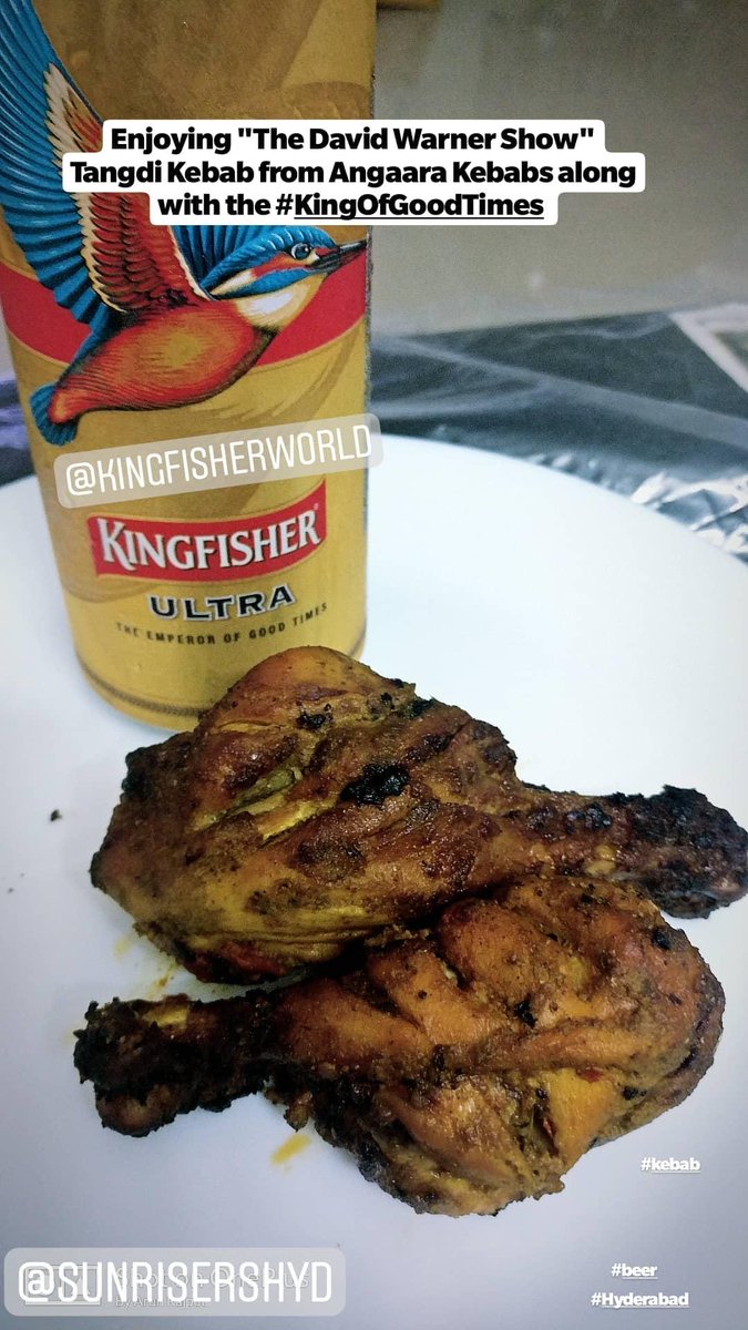 RTsWala's tweet photo. @kingfisherworld @SunRisers @mipaltan It has to be Tangdi Kebab with the #KingOfGoodTimes #KFUltra while watching Warner and Bairstow hit Malinga out of the park
#Hyderabad #GoodTimesSurprise #GoodTimes
#SRHvsMI @SunRisers https://t.co/xRFQgm9HxU