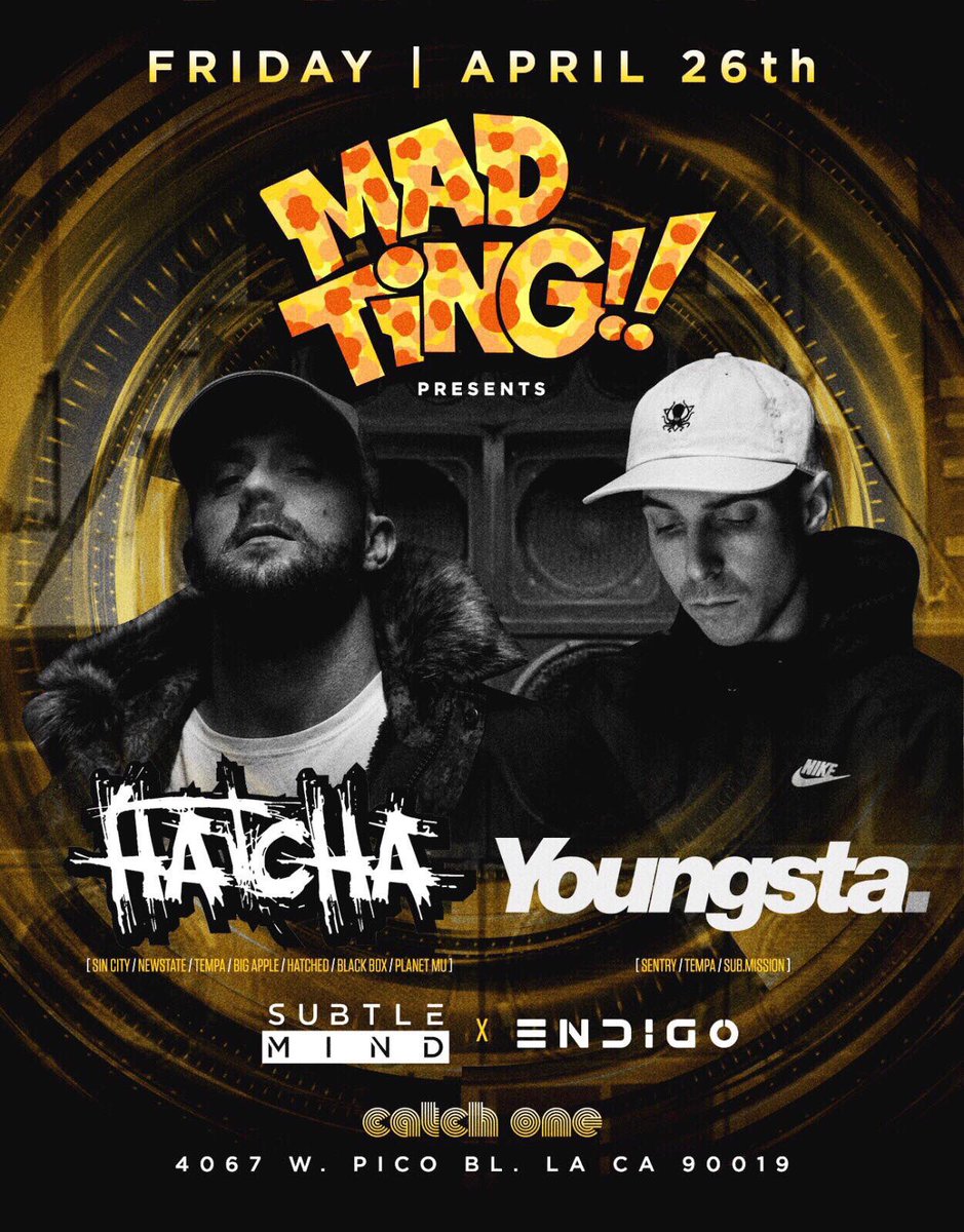 madtingla's tweet photo. Friday April 26 ! @DJHATCHA @DJYoungsta @SubtleMindMusic @iamendigo https://t.co/DMUFfly9NR