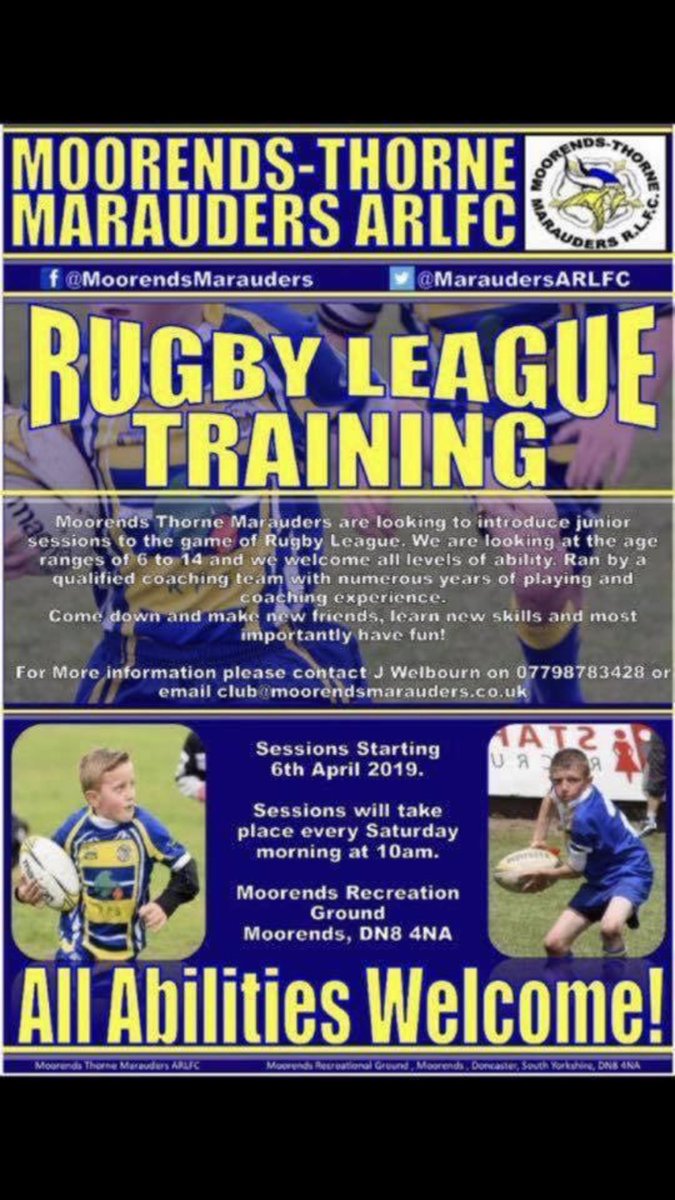 First session this morning. We’re hoping for a great turn out. Can’t wait 💛💙 #marauders #rugbyleague