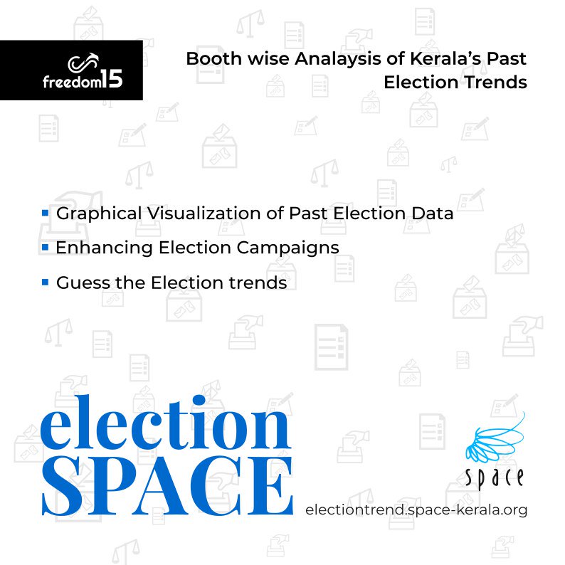 SPACE_KERALA's tweet photo. As a part of Freedom15 And Parliament Election 2019, SPACE is providing a portal for analysing booth wise results of past Elections.

#Election_SPACE
#freedom15 
#2019LokSabhaElections https://t.co/MeR0TgiQpD
