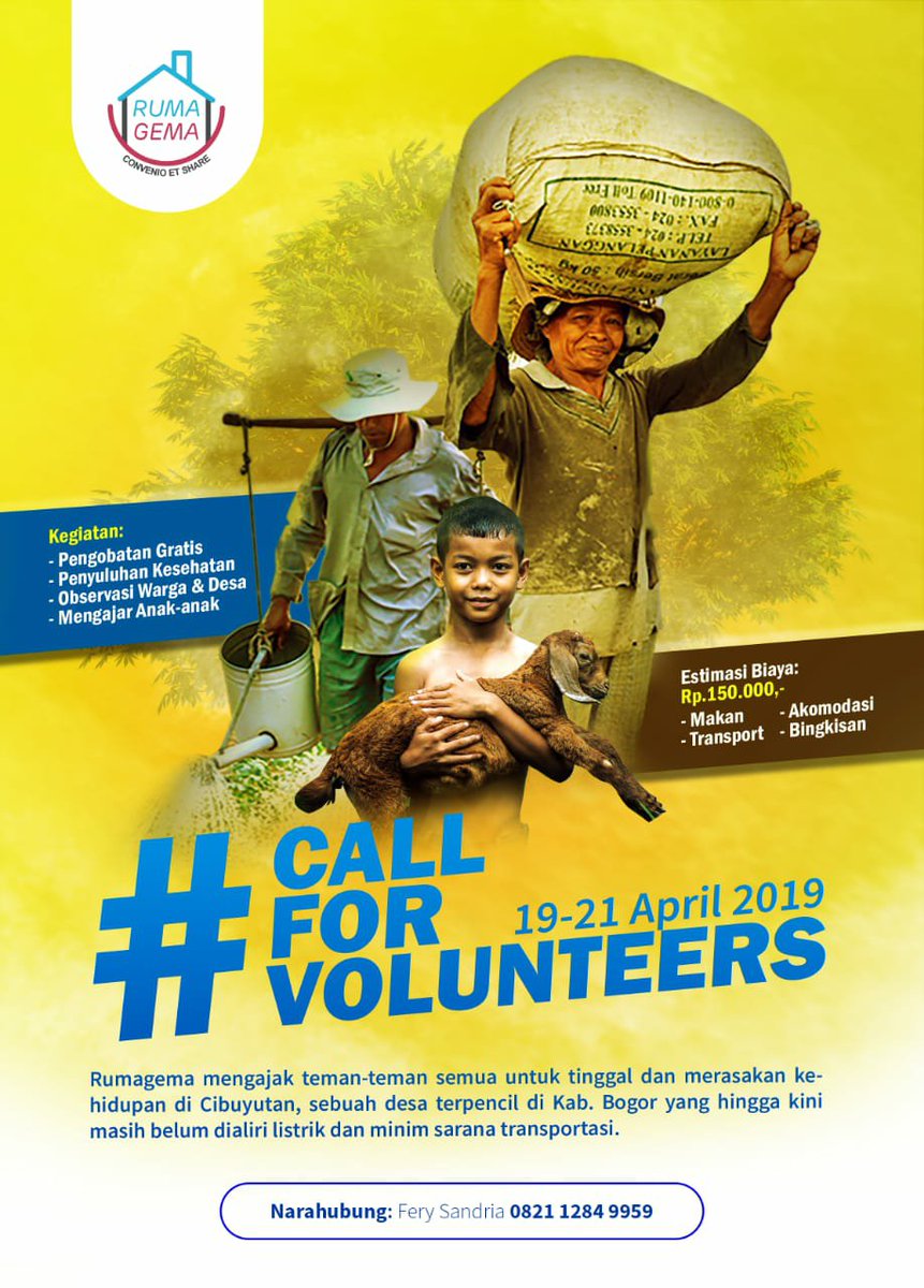 JohanMaheswara's tweet photo. Guys guys, ada kegiatan seru nih di bulan April.
Rumagema akan mengadakan kegiatan di tanggal 19 - 21 April 2019 bertajuk Cibuyutan Mandiri Sehat. 
Mau tau serunya kegiatannya kaya gimana? Buruan join. Kepoin aja akunnya biar ga penasaran.
Buruaaannn !!!! https://t.co/6zoJCVcgcp