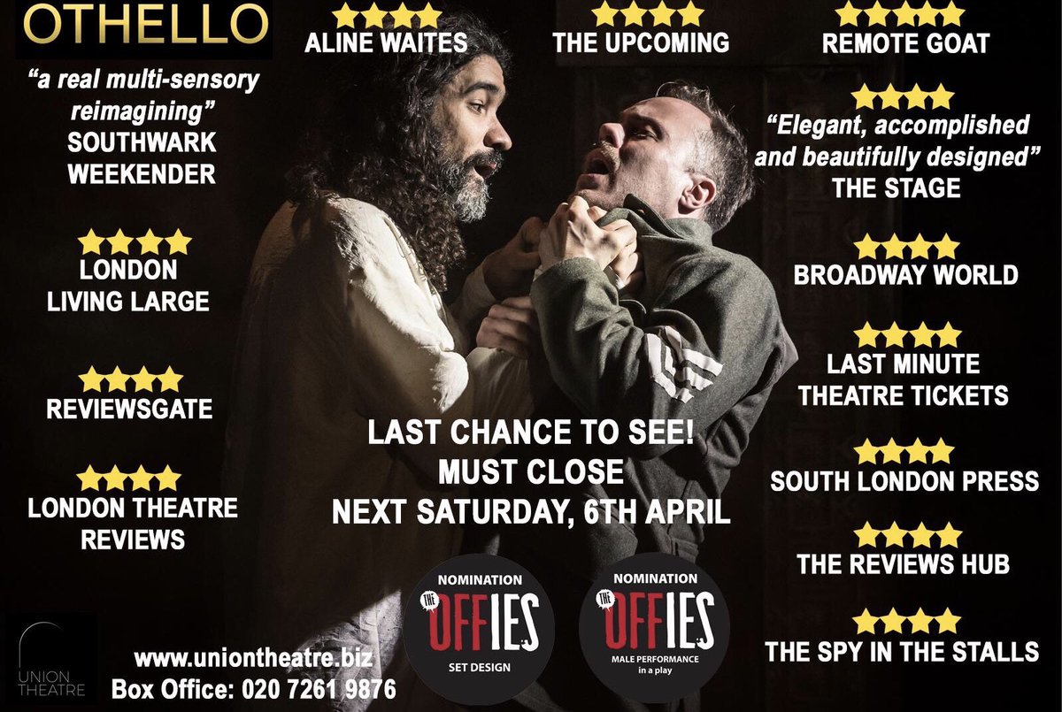 Rikkilawton's tweet image. Today marks the last two shows of #Othello 

Had an absolute blast with a wonderful group of people. So happy with all the positive feedback it’s received &amp;amp; still totally blown away with the cheeky nomination 🙌🏼 

Thanks to everyone who’s shown their support!

@TheUnionTheatre